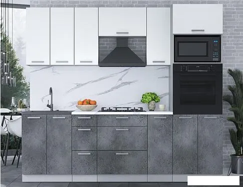 Готовая кухня Интерлиния Мила Лайт 2.4 ВТ (белый платинум/бетон портленд/белый гранит)