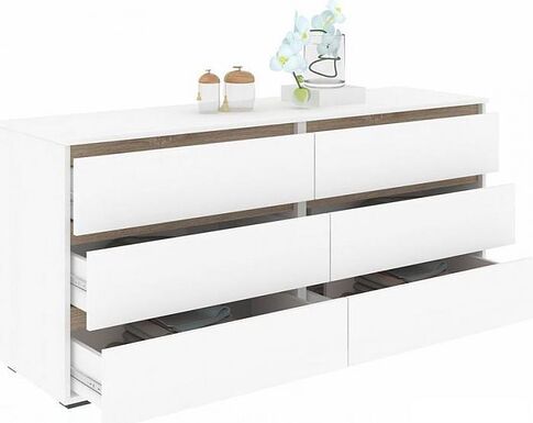 Комод Кортекс-мебель Бари 160 6ш (белый/белый/дуб сонома)