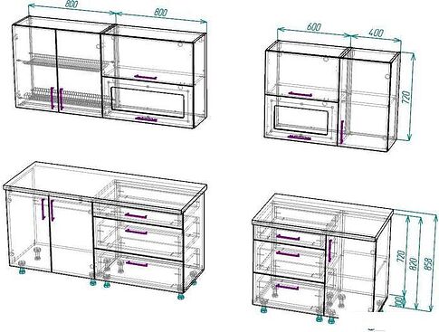 Готовая кухня ВерсоМебель ВерсоЛайн 2-2.6 (ясень шимо светлый/ясень шимо темный)