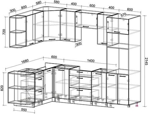Готовая кухня Интерлиния Мила Лайт 1.68x2.6 левая без столешницы (белый платинум/белый платинум)