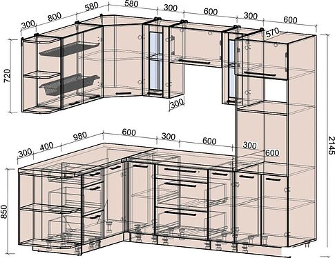 Готовая кухня Интерлиния Мила Деко 1.68x2.4 LV (керамика/керамика/опал светлый)