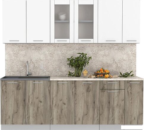 Готовая кухня Интерлиния Мила 23 (белый платинум/дуб серый/малага)