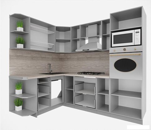 Готовая кухня Интерлиния Мила Деко 1.68x2.4 LV (керамика/керамика/опал светлый)