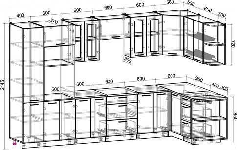 Готовая кухня Интерлиния Мила Gloss 1.68x3.4 правая (белый софт/белый софт/травертин серый)