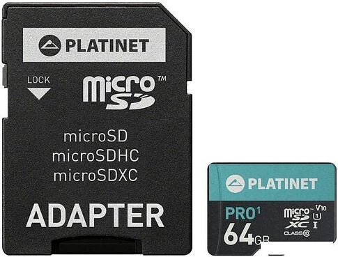 Карта памяти Platinet PMMSDX64UI 64GB (с адаптером)