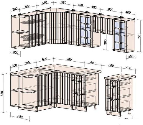 Готовая кухня Интерлиния Берес 1.5x2.4 левая (дуб полярный/серый каспий)