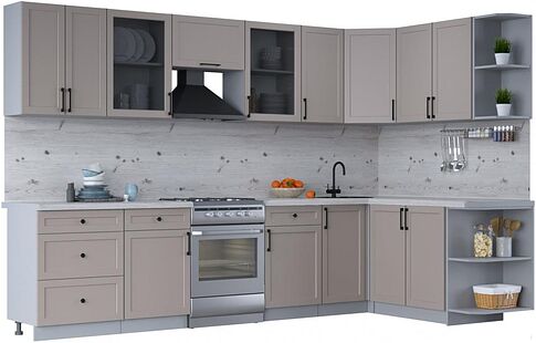 Готовая кухня Интерлиния Тренд 1.7x3.2 правая (луна/луна/бискайская сосна)