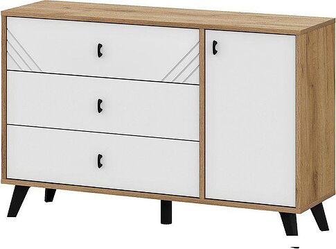 Тумба Mio Tesoro Байкал 3 ящика со створкой (дуб золотистый/белый матовый)