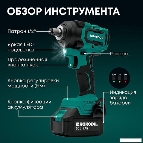 Гайковерт Rokodil Titan Pro (с 2-мя АКБ)