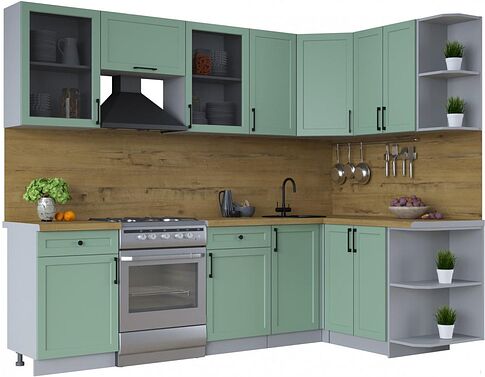 Готовая кухня Интерлиния Тренд 1.5x2.6 правая (мята/мята/дуб бунратти)