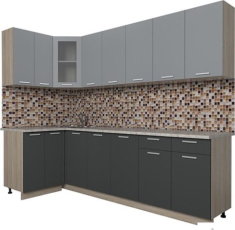 Готовая кухня Интерлиния Мила 12x26 (антрацит/серебро)