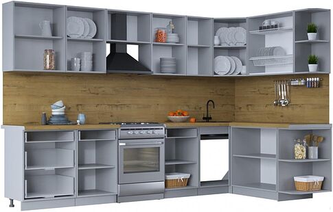 Готовая кухня Интерлиния Тренд 1.7x3.2 правая (луна/луна/бискайская сосна)