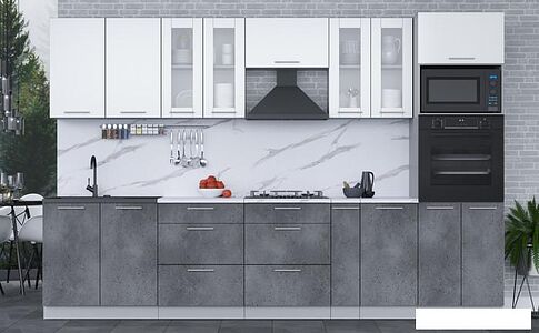 Готовая кухня Интерлиния Мила 3.2 ВТ (белый платинум/бетон портленд/белый гранит)