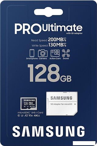 Карта памяти Samsung PRO Ultimate microSDXC 128GB (с адаптером)