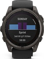 Умные часы Garmin Fenix 8 Solar, Sapphire 51мм (титановый угольно-серый с DLC-покрытием и черным ремешком)