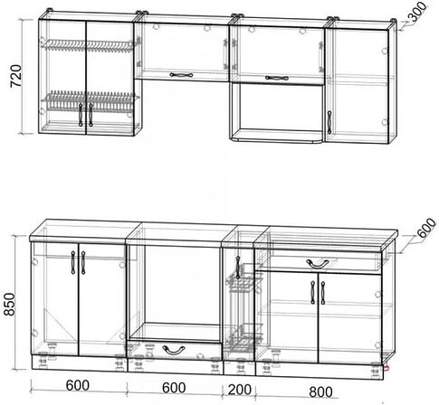 Готовая кухня Интерлиния Мила Крафт 2.2 (дуб снежный)