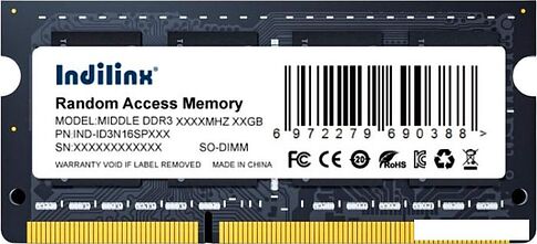 Оперативная память Indilinx 4ГБ DDR3 SODIMM 1600 МГц IND-ID3N16SP04X