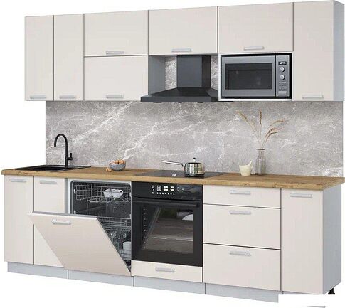 Готовая кухня Интерлиния Мила Лайт 2.7-ПМ2 (персидский жемчуг/персидский жемчуг/дуб бунратти)