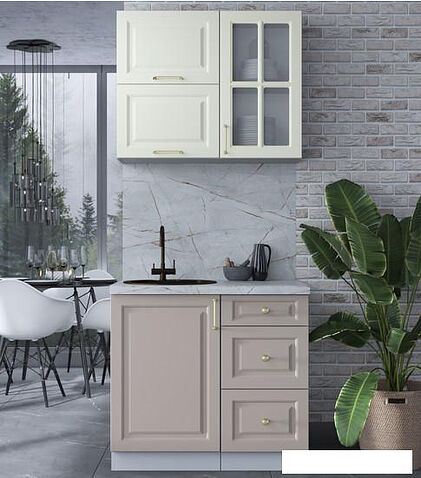 Готовая кухня Интерлиния Мила Шато 0.9Б (белый/луна/серый каспий)