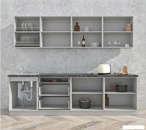 Кухонный модуль Интерлиния Мила Матте 2.7 А (белый/черный/дуб бунратти)