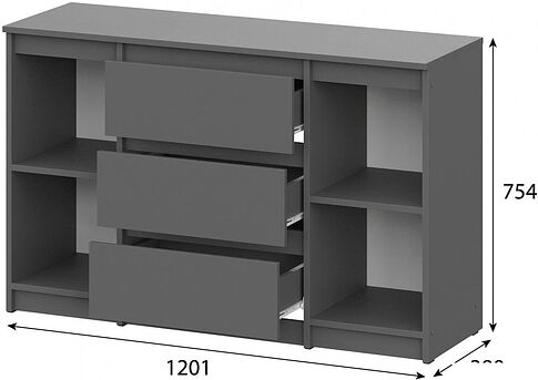 Тумба Mio Tesoro Денвер 3 ящика (графит серый)