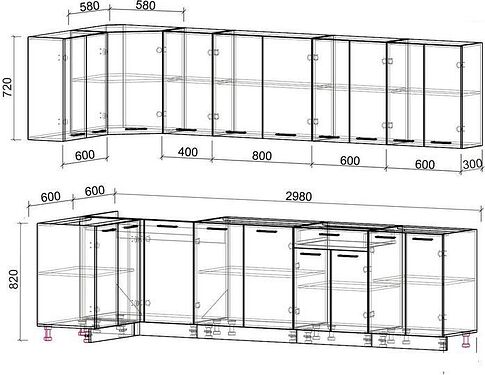 Готовая кухня Интерлиния Мила Лайт 1.2x3.0 без столешницы (серебристый/антрацит)