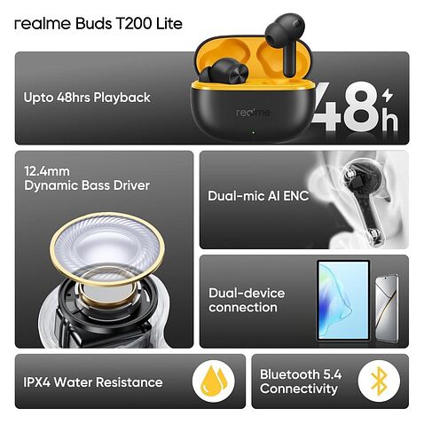 Наушники Realme Buds T200 Lite (черный)