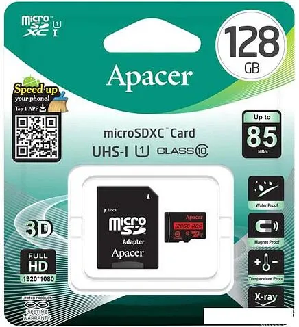 Карта памяти Apacer microSDXC AP128GMCSX10U5-R 128GB (с адаптером)