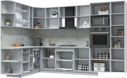 Готовая кухня Интерлиния Берес 1.88x3.2 ВТ левая (дуб снежный/дуб королевский/серый каспий)