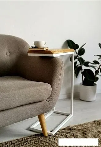 Приставной столик BestLoft 460-WHH (дуб натуральный с обзолом/белый)