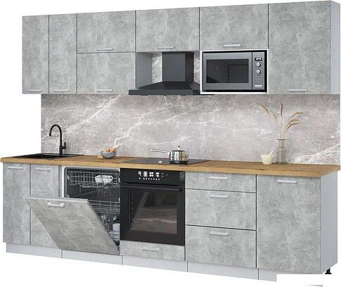 Готовая кухня Интерлиния Мила Лайт 2.9-ПМ2 (бетон/бетон/дуб бунратти)
