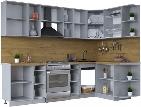 Готовая кухня Интерлиния Тренд 1.5x2.7 правая (океан/океан/дуб бунратти)