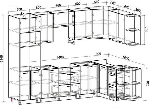Готовая кухня Интерлиния Мила Лайт 1.68x2.8 правая без столешницы (дуб белый/дуб серый)