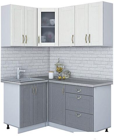 Готовая кухня Интерлиния Мила Крафт 1.2x1.6 (дуб серый/дуб полярный/травертин серый)