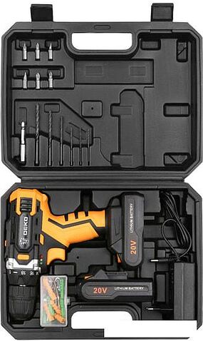 Дрель-шуруповерт Deko DKCD20FU-Li SET 63 063-4093 (с 2-мя АКБ, кейс, набор оснастки)