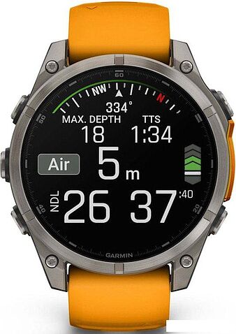 Умные часы Garmin Fenix 8 Sapphire, Titanium 47мм (светло-серый, оранжевый силиконовый ремешок)