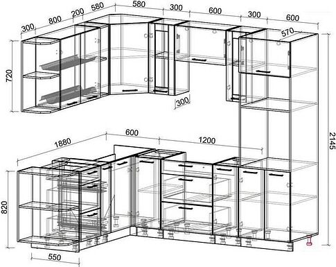 Готовая кухня Интерлиния Мила 1.88x2.4 левая без столешницы (дуб золотой/дуб золотой)