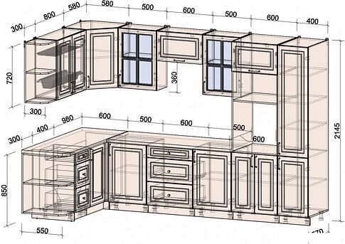 Готовая кухня Интерлиния Мила Шато 1.68x3.2 ВТ левая (белый/белый/кастилло темный)