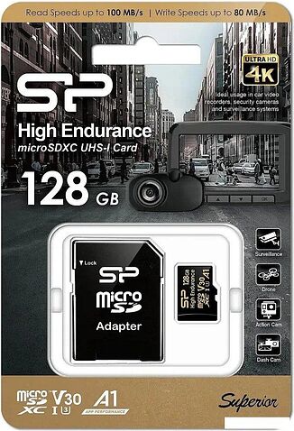 Карта памяти Silicon-Power Golden Series High Endurance microSDXC SP128GBSTXDV3V1HSP 128GB (с адаптером)