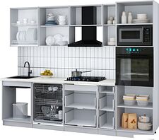 Готовая кухня Интерлиния Мила Gloss 2.7-ПМ1 (дуб вотан/серый/белый гранит)