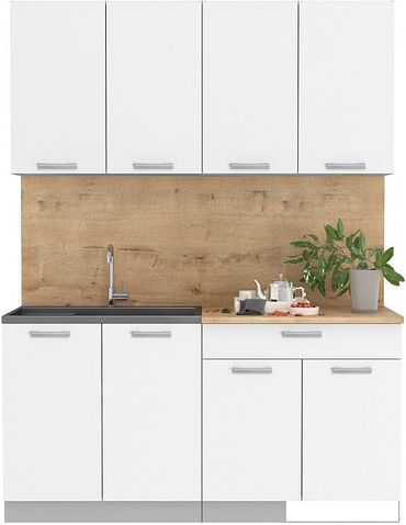 Готовая кухня Интерлиния Мила Лайт 1.6 (белый платинум/белый платинум/дуб бунратти)