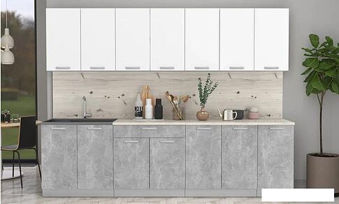 Готовая кухня Интерлиния Мила Лайт 2.8 (белый платинум/бетон/бискайская сосна)