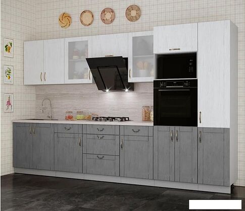 Готовая кухня Интерлиния Мила Крафт 3.4 (дуб серый/дуб полярный/травертин серый)