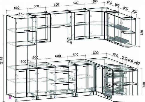 Готовая кухня Интерлиния Мила 1.88x2.8 правая (бетон лайт/дуб веллингтон/опал светлый)