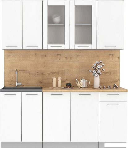 Готовая кухня Интерлиния Мила 18-60 (белый платинум/белый платинум глянец/дуб бунратти)
