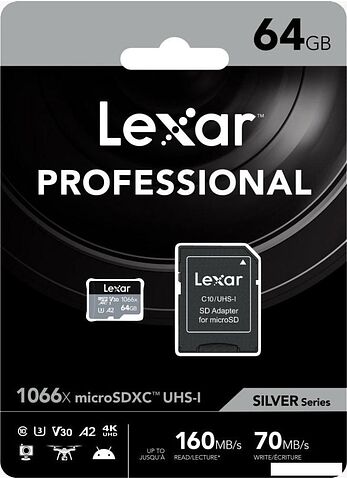 Карта памяти Lexar microSDXC LMS1066064G-BNANG 64GB (с адаптером)