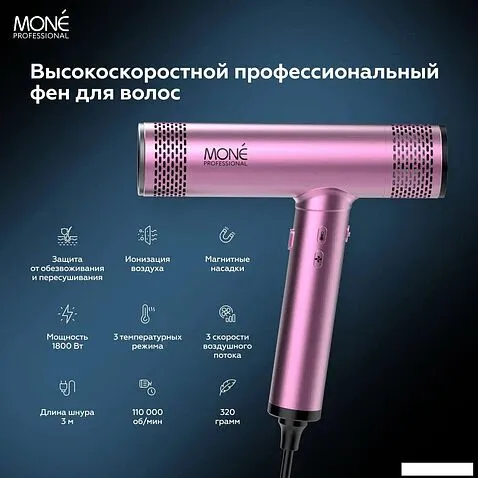 Фен Mone Professional Electric High-Speed MP94317 (розовый)