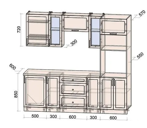 Готовая кухня Интерлиния Тренд 2.3В (белый/белый/кастилло темный)