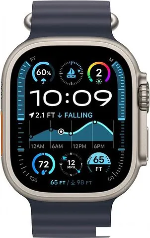 Умные часы Apple Watch Ultra 2 LTE 49 мм (титановый корпус, титановый/темно-синий, ремешок из эластомера)