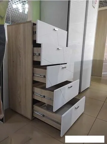 Комод MLK Скайлайн 5 ящиков (дуб сонома светлый-белый шагрень)